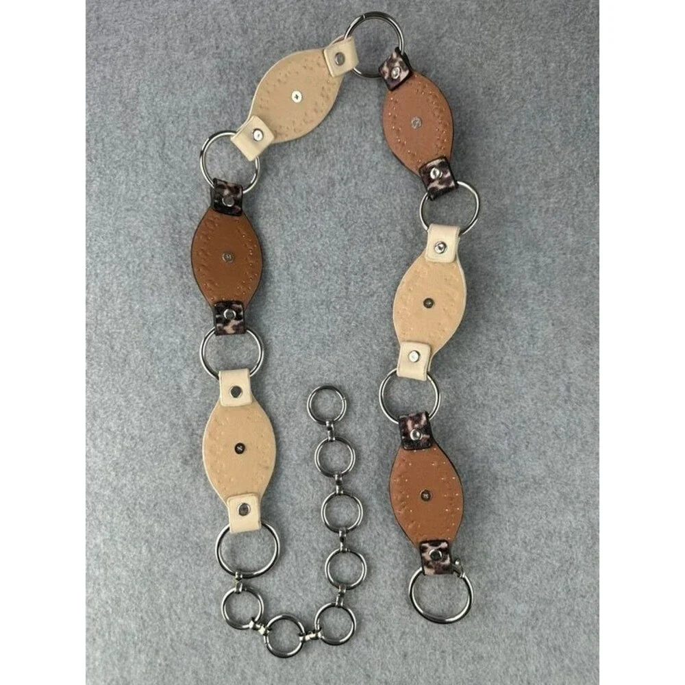 Western Cowgirl Glam Rhinestone Studded Leopard Faux Leather Chain Belt